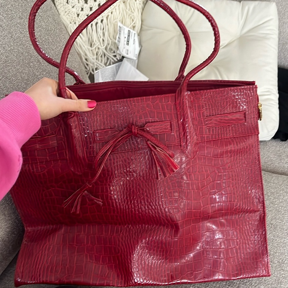 Massive red alligator skin faux tote